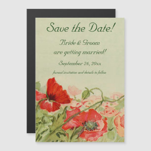 Antike Hochzeit, Rote Mohnblumen Save-the-Date Magneteinladung