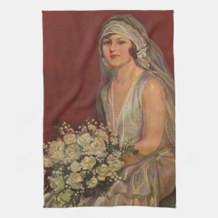 Antike Hochzeit, viktorianische Braut Brautbild Geschirrtuch