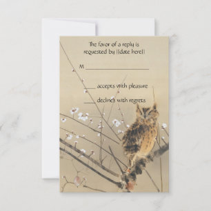 Antike Hochzeits-RSVP, japanische Eule und Pflaume RSVP Karte