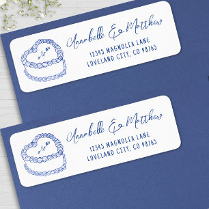 Antike Hochzeitsadresse Handgezeichnet Blau Torte