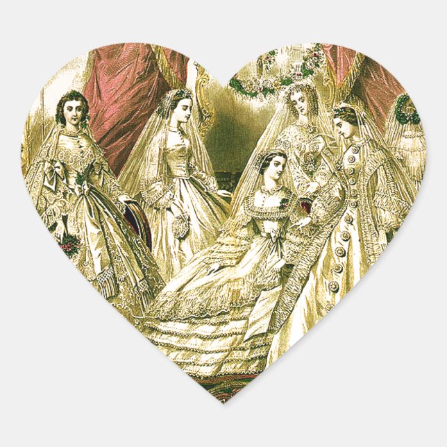 Antike Hochzeitsbraut Herz-Aufkleber (Vorderseite)