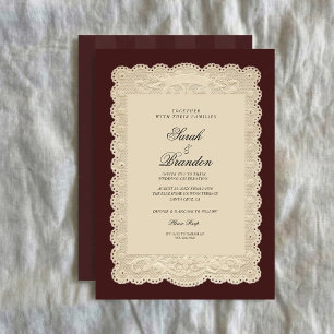Antike Hochzeitseinladung aus Papier mit Spitzenmu Einladung