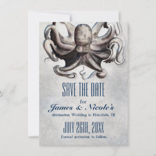 Antike Hochzeitseinladung mit Oktopus - Save the D Date
