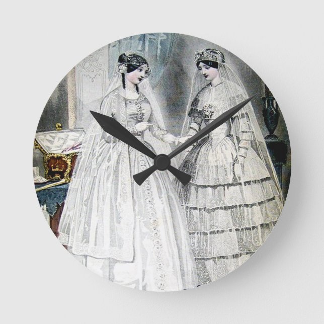 Antike Hochzeitskleider Runde Wanduhr (Vorderseite)
