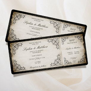 Antike Hochzeitsticket RSVP Barock Dunkel Einladung