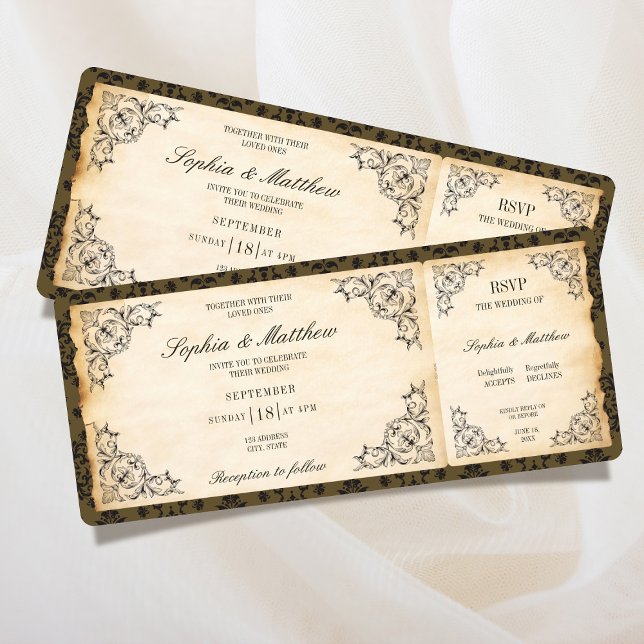 Antike Hochzeitsticket RSVP Barock Einladung (Vintage Wedding Ticket RSVP Baroque Invitation)