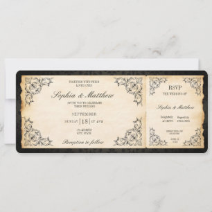 Antike Hochzeitsticket RSVP Barock Schwarz Einladung
