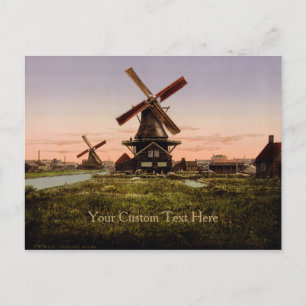 Antike holländische Windmühlen Postkarte mit indiv