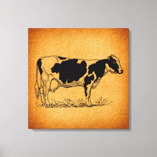 Antike Holstein Kuhfarm Illustration Leinwanddruck