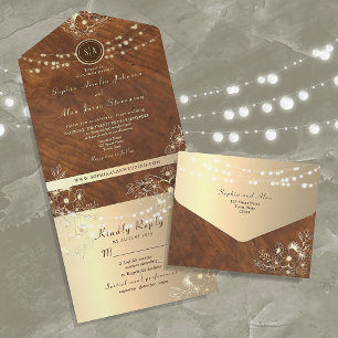 Antike Holz Blumen Spitze Gold Hochzeit All In One Einladung