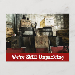 Antike hölzerne Kisten bewegten wir neue Ankündigungspostkarte