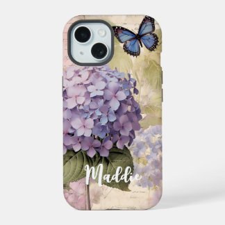 Antike Hortensie & Schmetterling Blau Benutzername iPhone 15 Hülle