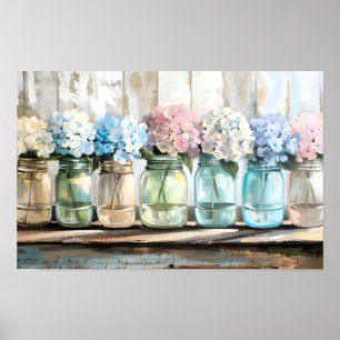 Antike Hydrangeen-Mason-Gläser Poster