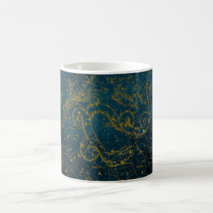 Antike illustrierte dunkelblaue und goldene Sternk Kaffeetasse