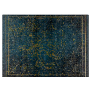 Antike illustrierte dunkelblaue und goldene Sternk Schneidebrett