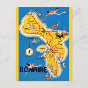 Antike illustrierte Karte von Bonaire auf Postkart