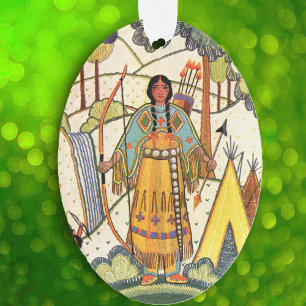 Antike indianische Frauen Dorf Wald Ornament