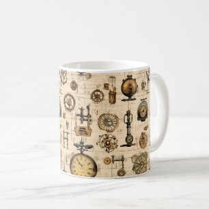 Antike Industrielle Zahnradmechanik Sepia Messing Kaffeetasse