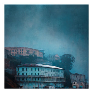 Antike Insel Alcatraz Moody Nebel Poster