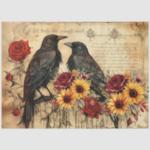 Antike Inspirierte Sonnenblumen Rote Rosen Rabe Seidenpapier