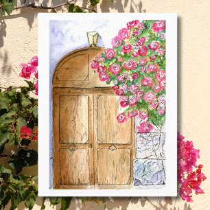 Antike italienische Tür mit Bougainvillea Postkarte