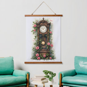 Antike Ivy Rose Standuhr Wandteppich Mit Holzrahmen