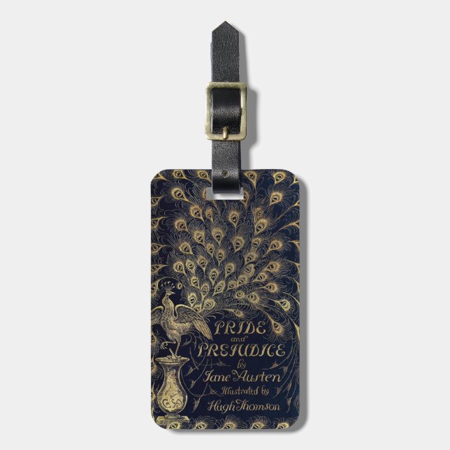 Antike Jane Austen Pride and Prejudice Peacock Gepäckanhänger (Vorderseite vertikal)
