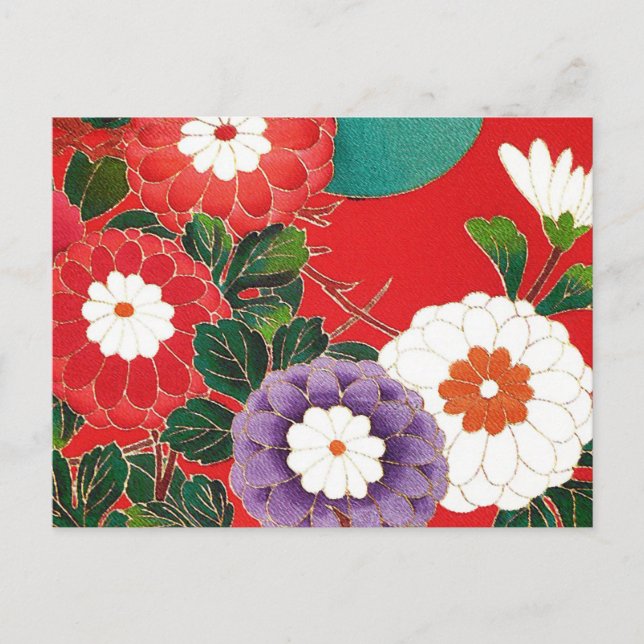 Antike Japanisch Brocade Deep Red Postkarte (Vorderseite)