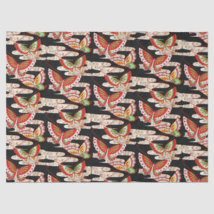 ANTIKE JAPANISCHE SCHMETTERLINGE rotes Seidenpapier