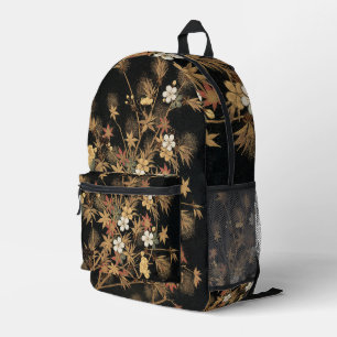 Antike japanische schwarze Gold-Herbst-Blumen-Kuns Bedruckter Rucksack