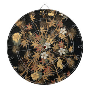 Antike japanische schwarze Gold-Herbst-Blumen-Kuns Dartscheibe