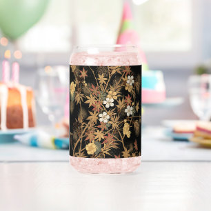 Antike japanische schwarze Gold-Herbst-Blumen-Kuns Dosenglas