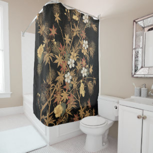 Antike japanische schwarze Gold-Herbst-Blumen-Kuns Duschvorhang