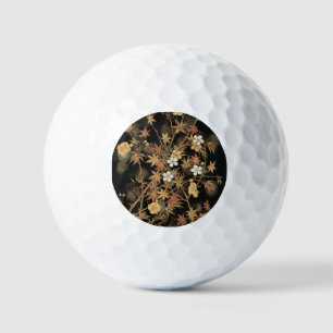 Antike japanische schwarze Gold-Herbst-Blumen-Kuns Golfball