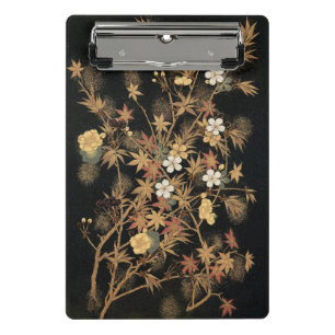 Antike japanische schwarze Gold-Herbst-Blumen-Kuns Mini Klemmbrett
