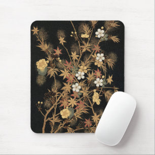 Antike japanische schwarze Gold-Herbst-Blumen-Kuns Mousepad