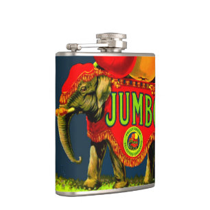 Antike Jumbo-Zirkus-Elefanten-Frucht-Etikett-Flasc Flachmann