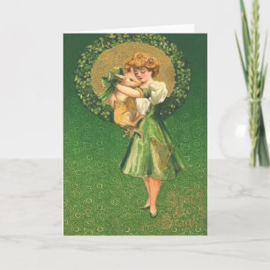 Antike Jungfrau-Schwein Shamrock St. Patrick's Day Karte
