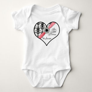 Antike Juwelenschnalle Schwarz Weiß Damastband Baby Strampler