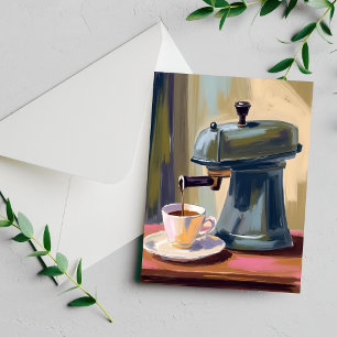 Antike Kaffeemaschine Latte Wasserfarben Karte