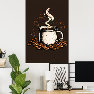 Antike Kaffeetasse mit Kaffeebohnen Gemütlicher Poster