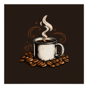 Antike Kaffeetasse mit Kaffeebohnen Gemütlicher Poster