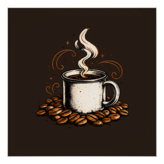 Antike Kaffeetasse mit Kaffeebohnen | Gemütlicher Poster