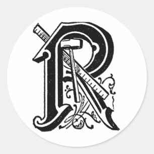 Antike Kalligrafie-Symbole Buchstaben R Runder Aufkleber