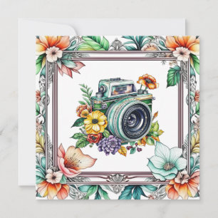 Antike Kamera mit hübschen Blumen Aquarell