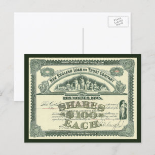 Antike Kapitalaktie Zertifikat Geschäft Finanzen Postkarte