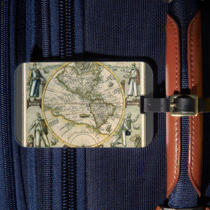 Antike Karte, 1596, America Sive Novus Orbis Gepäckanhänger