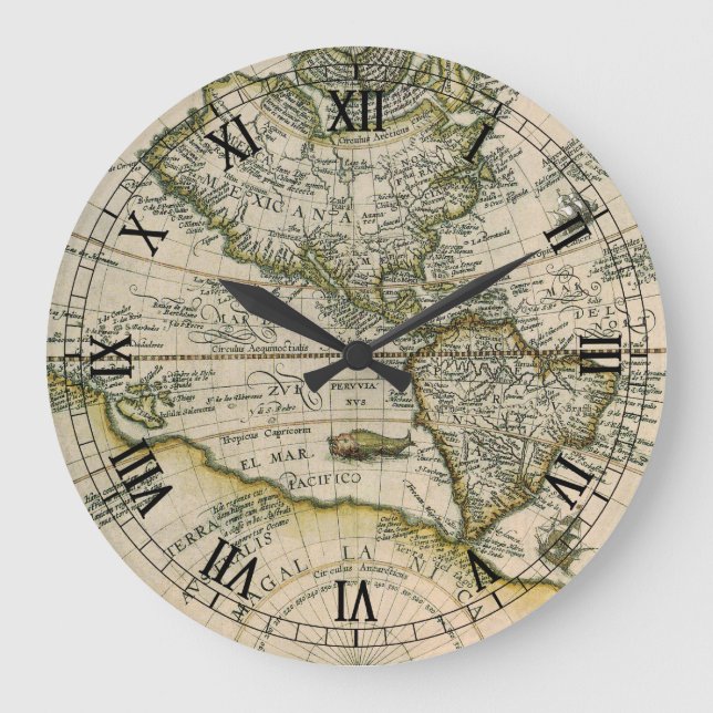 Antike Karte, 1596, America Sive Novus Orbis Große Wanduhr (Vorderseite)