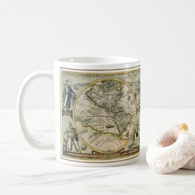 Antike Karte, 1596, America Sive Novus Orbis Tasse (Mit Donut)