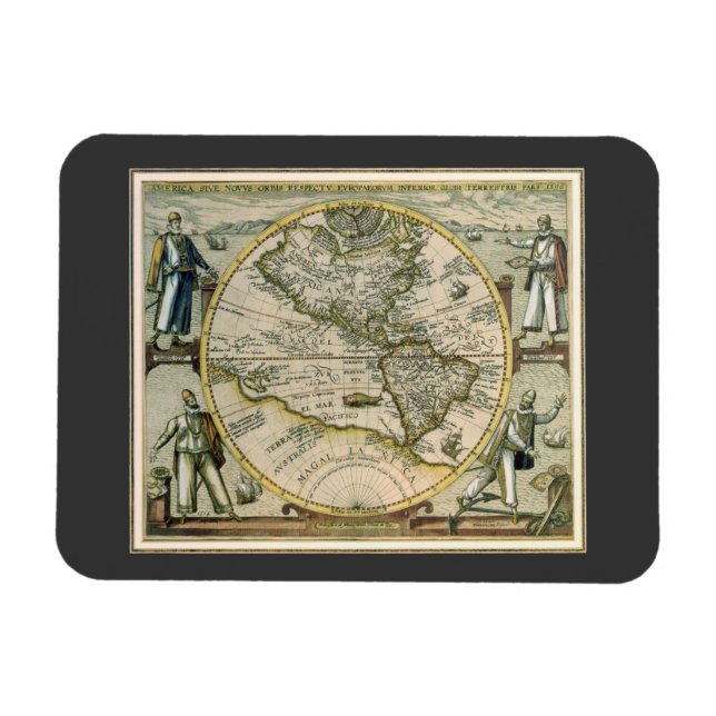 Antike Karte, Amerika Sive Novus Orbis, 1596 Magnet (Horizontal)